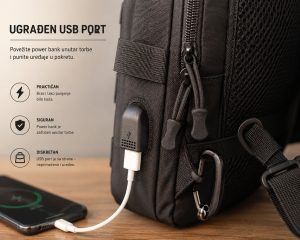 Taktiča torbica preko grudi sa USB priključkom