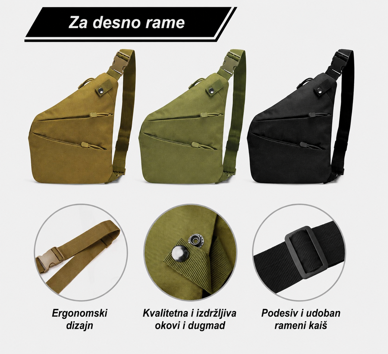 armpit torba 3 boje ultralagana torba protiv kradje 3 boje krem, zelena, crna