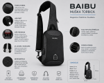 BAIBU Muška torbica preko grudi sa USB portom – Nepromočiva Crossbody - Slika 2