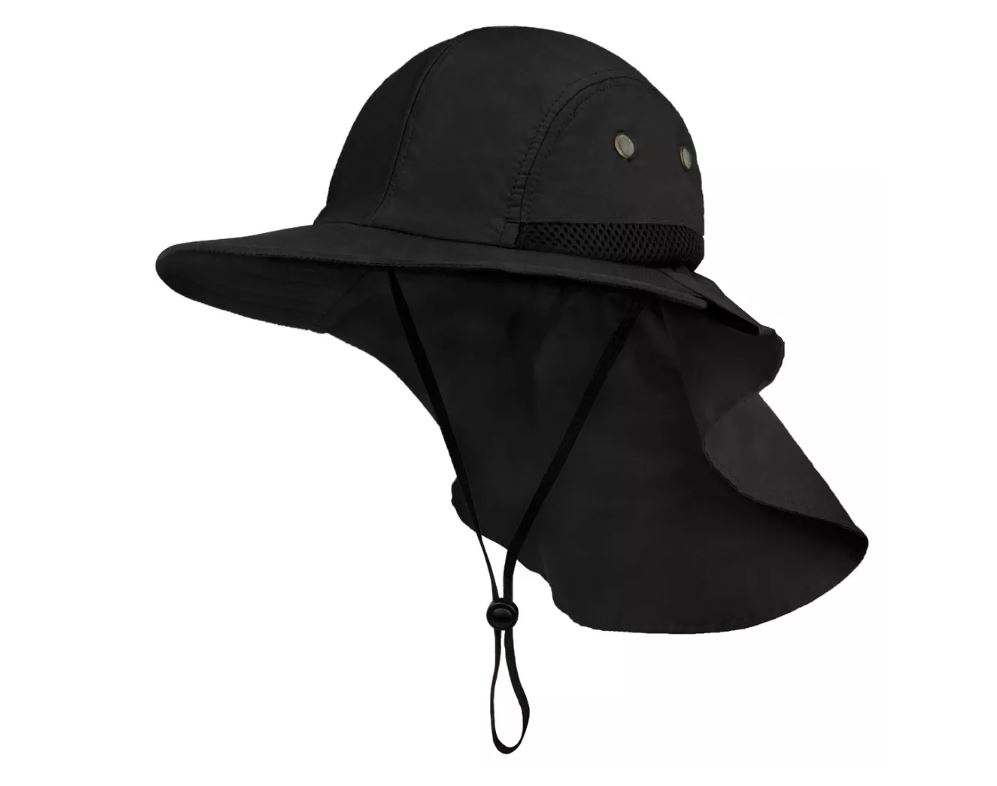 sesir sa zastitnim dodatkom za vrat u crnoj boji