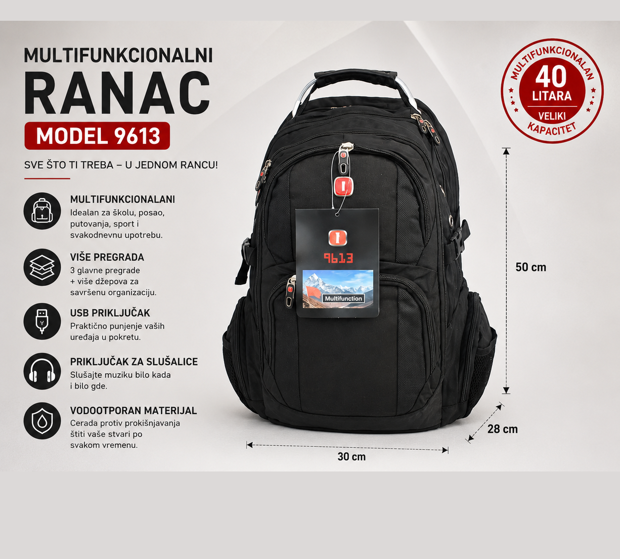 RANAC 9613 17. јун 2026. 22_23_37 Multifunkcionalni ranac 9613 USB - Slika 1